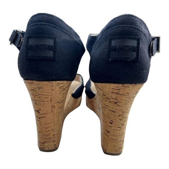 Toms Sierra Women's Canvas Open Toe Criss Cross Cork Wedge Heels Black Size 8.5 - Picture 6 of 11